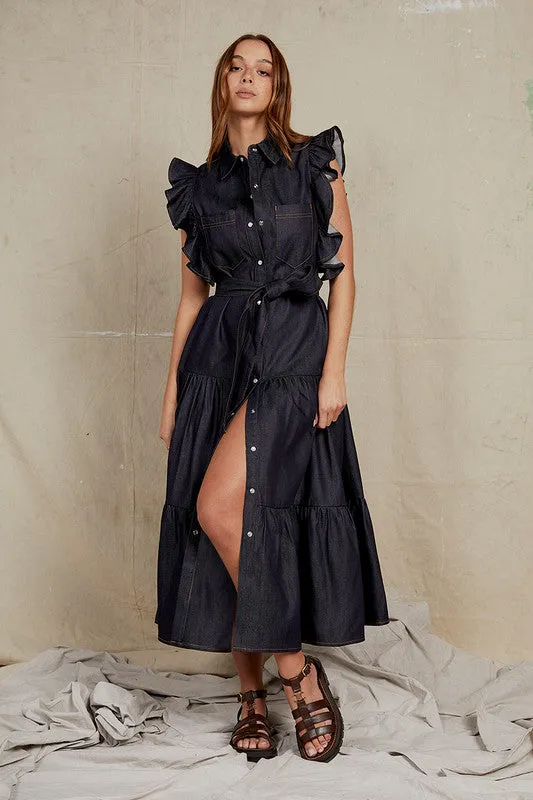Ruffle Batwing Midi Dress