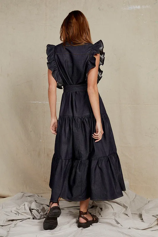 Ruffle Batwing Midi Dress