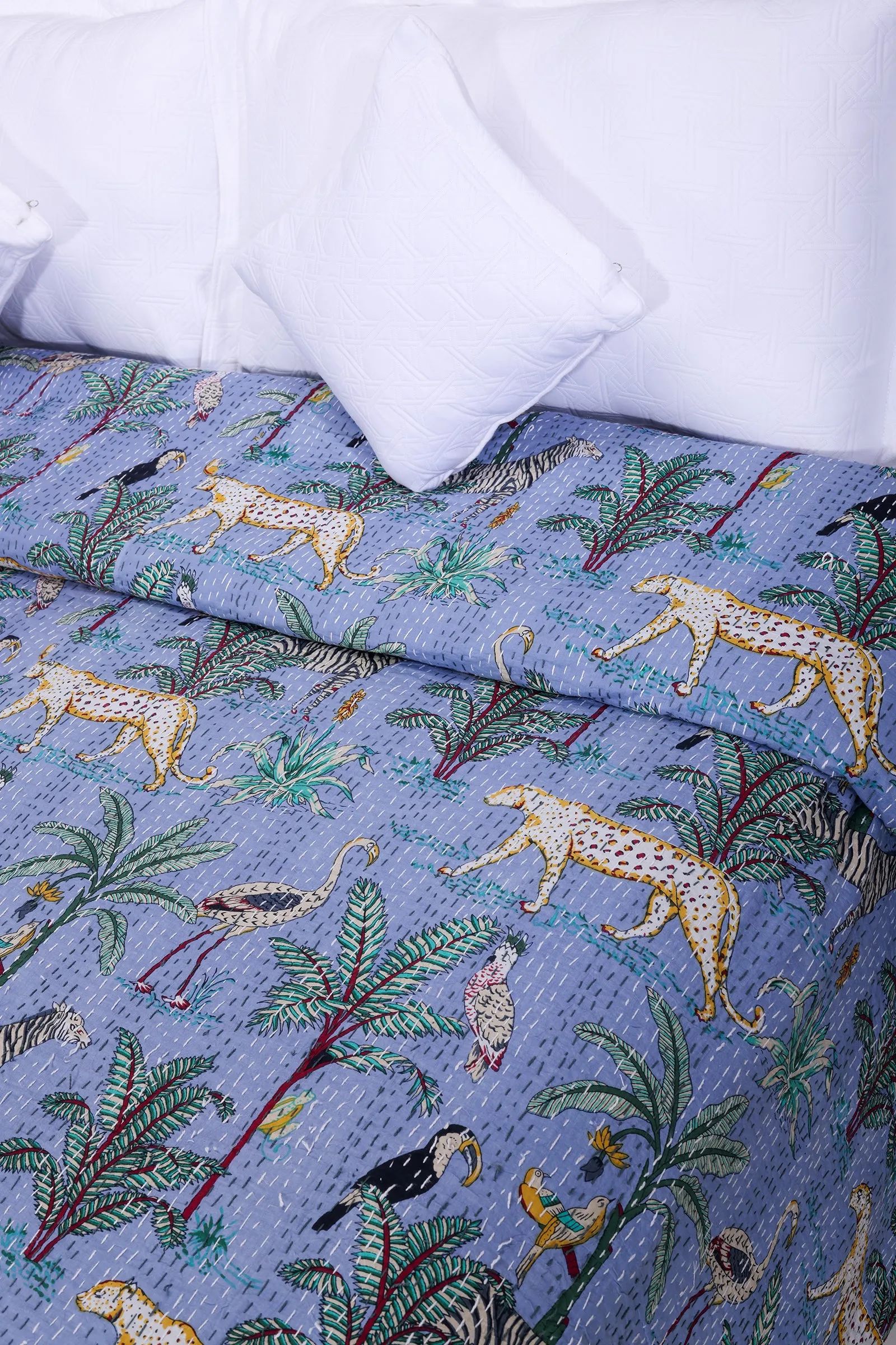 Savannah Kantha Work Cobalt Blue Bedcover