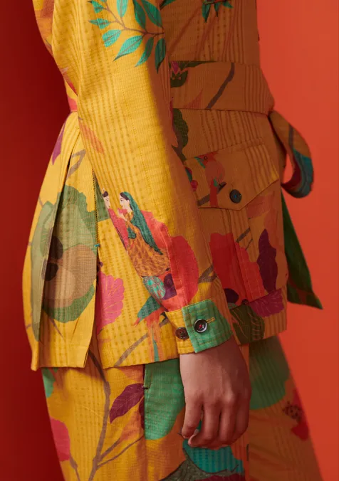 Shikari Jacket Cotton Silk Check Mustard