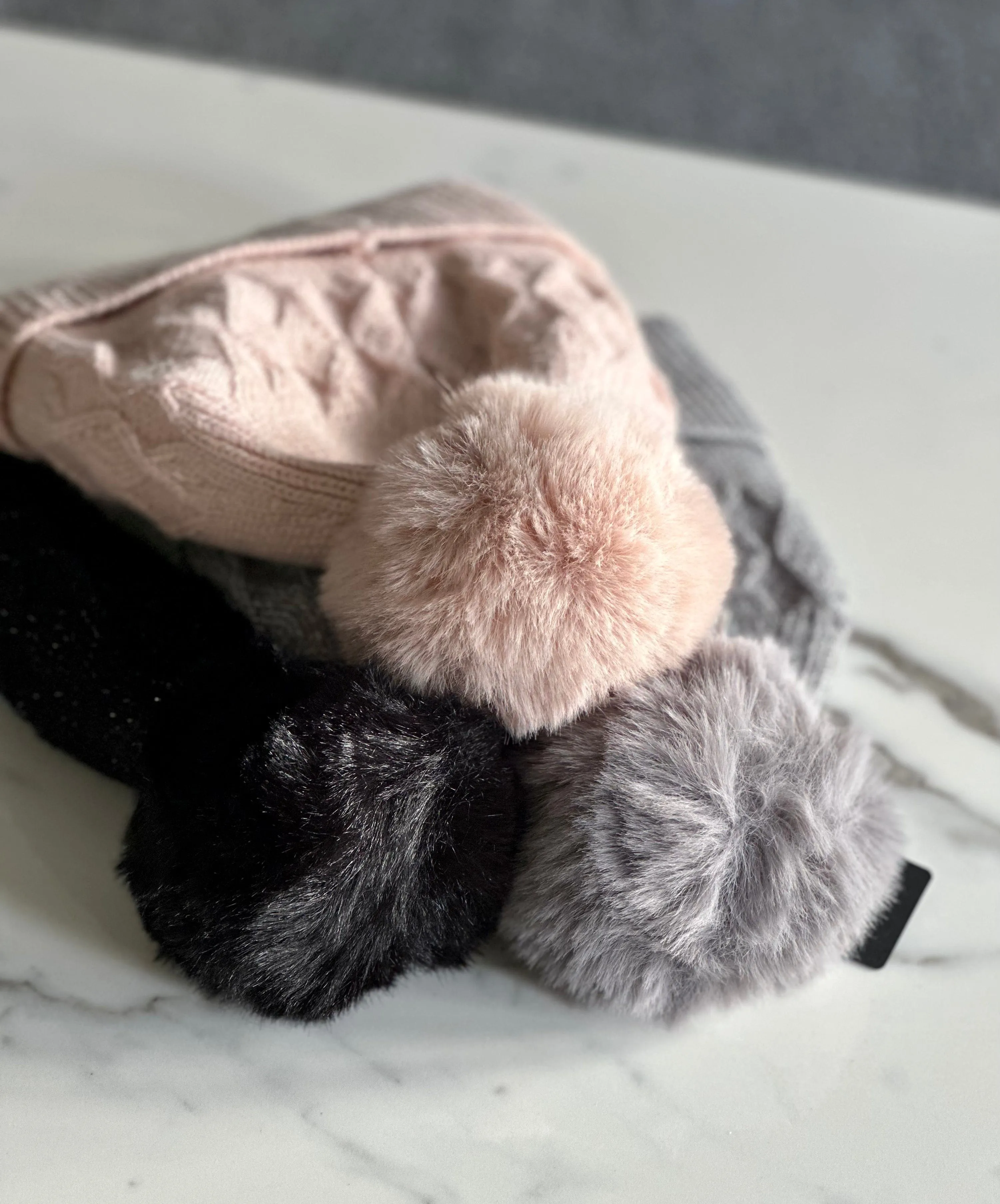 Shimmer Cable Knit Pom Pom Hat NO RETURNS ON SALE ITEMS