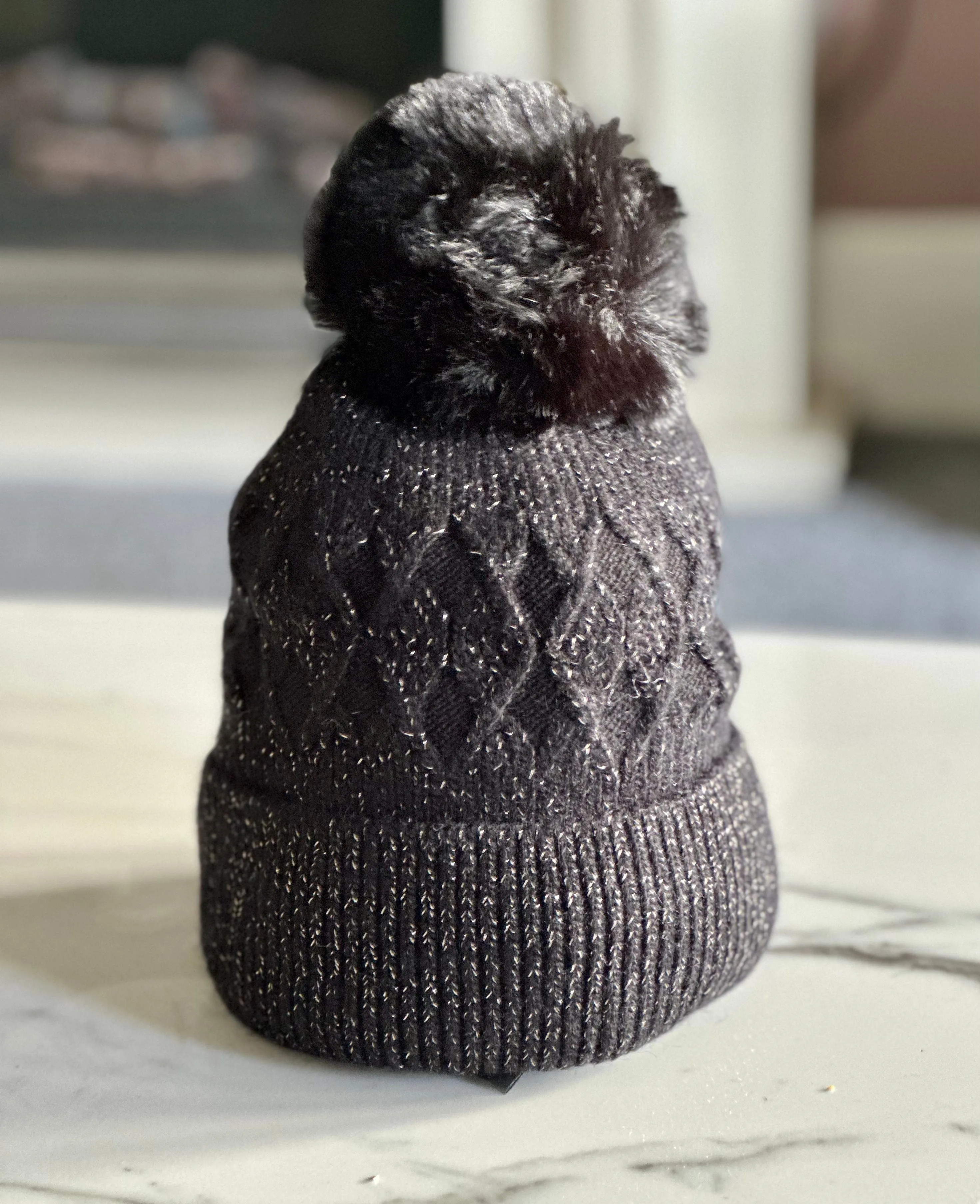 Shimmer Cable Knit Pom Pom Hat NO RETURNS ON SALE ITEMS