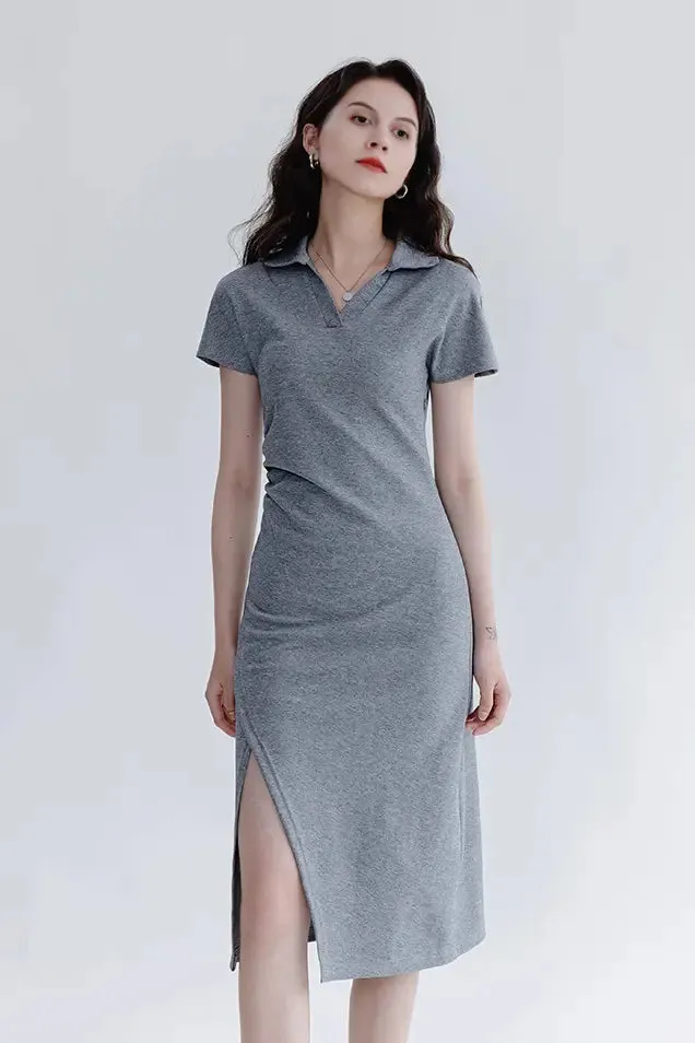 Side Slit Polo Shirt Dress