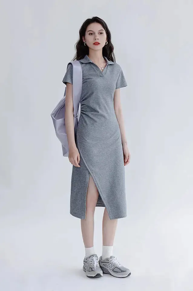 Side Slit Polo Shirt Dress
