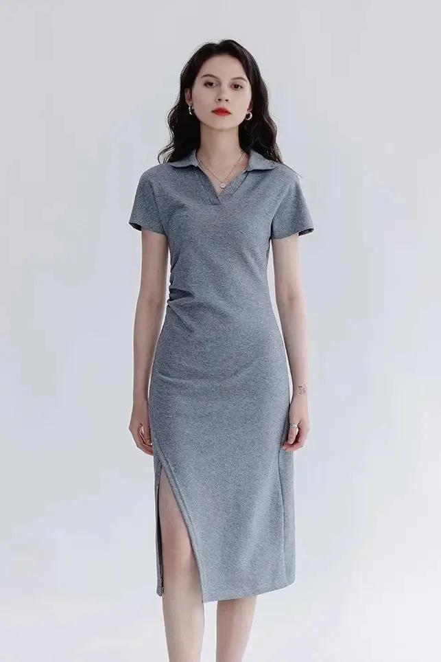 Side Slit Polo Shirt Dress