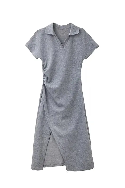 Side Slit Polo Shirt Dress