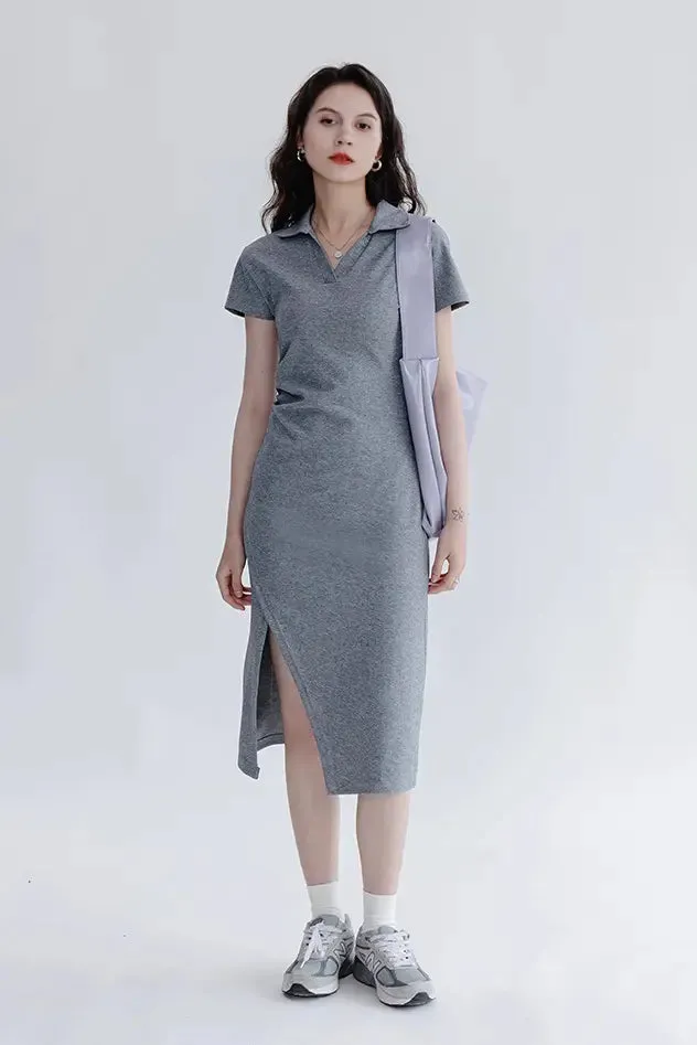 Side Slit Polo Shirt Dress