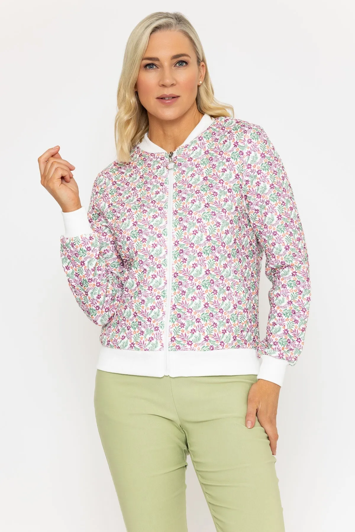 Textured Rose Floral Print Bomber Jacket