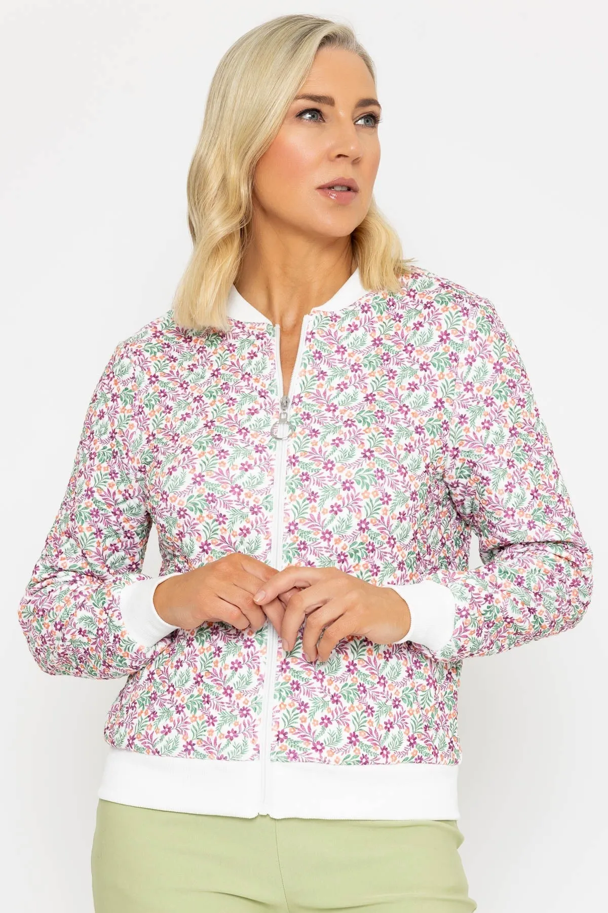 Textured Rose Floral Print Bomber Jacket