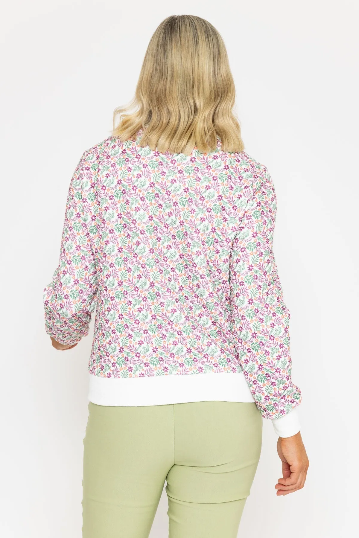 Textured Rose Floral Print Bomber Jacket