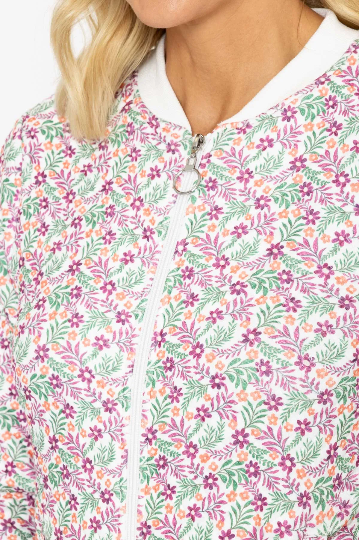Textured Rose Floral Print Bomber Jacket