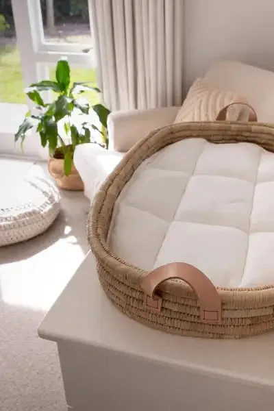Timeless Baby Changing basket - with leather handles and cotton changing padding