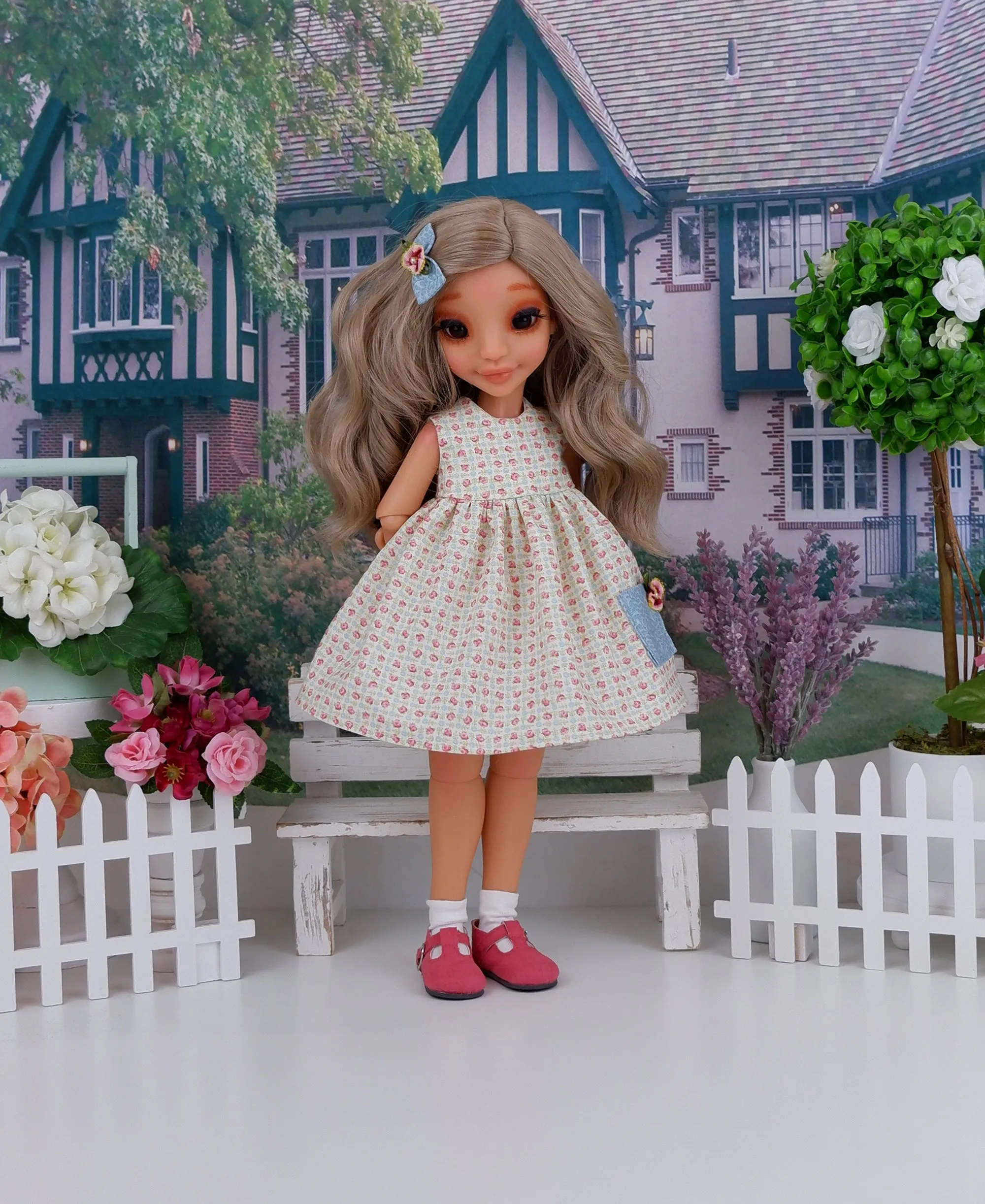 Tiny Rose Grid - dress with shoes for Ava BJD