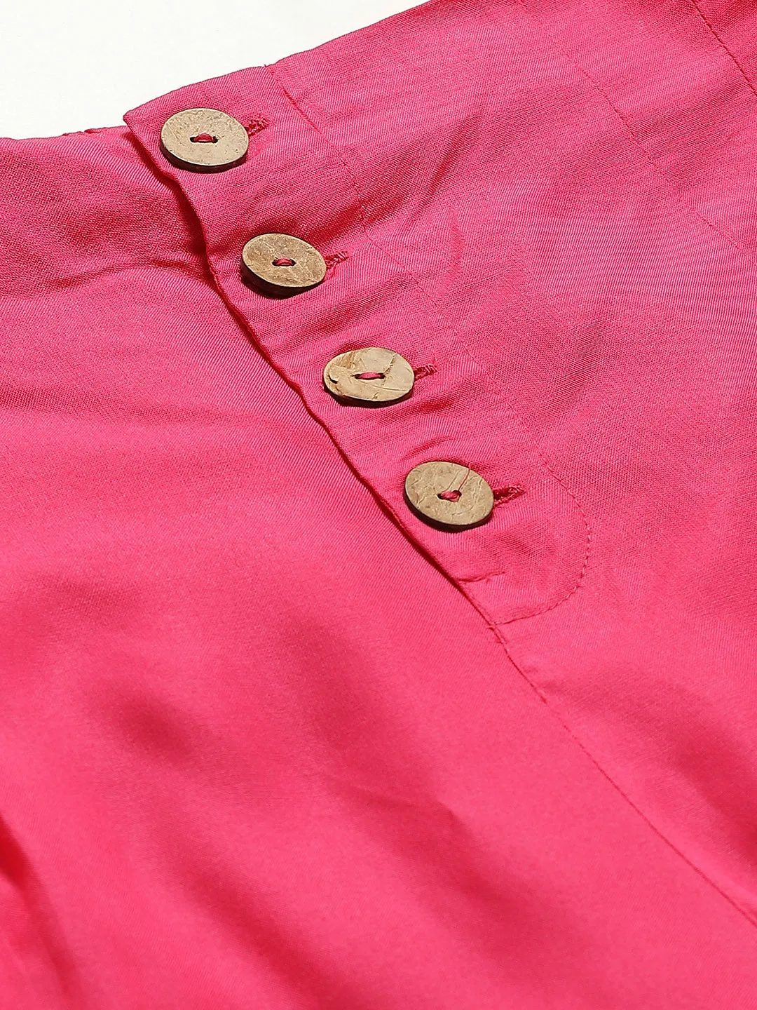 Women Fuchsia Front Button Pleated Culottes