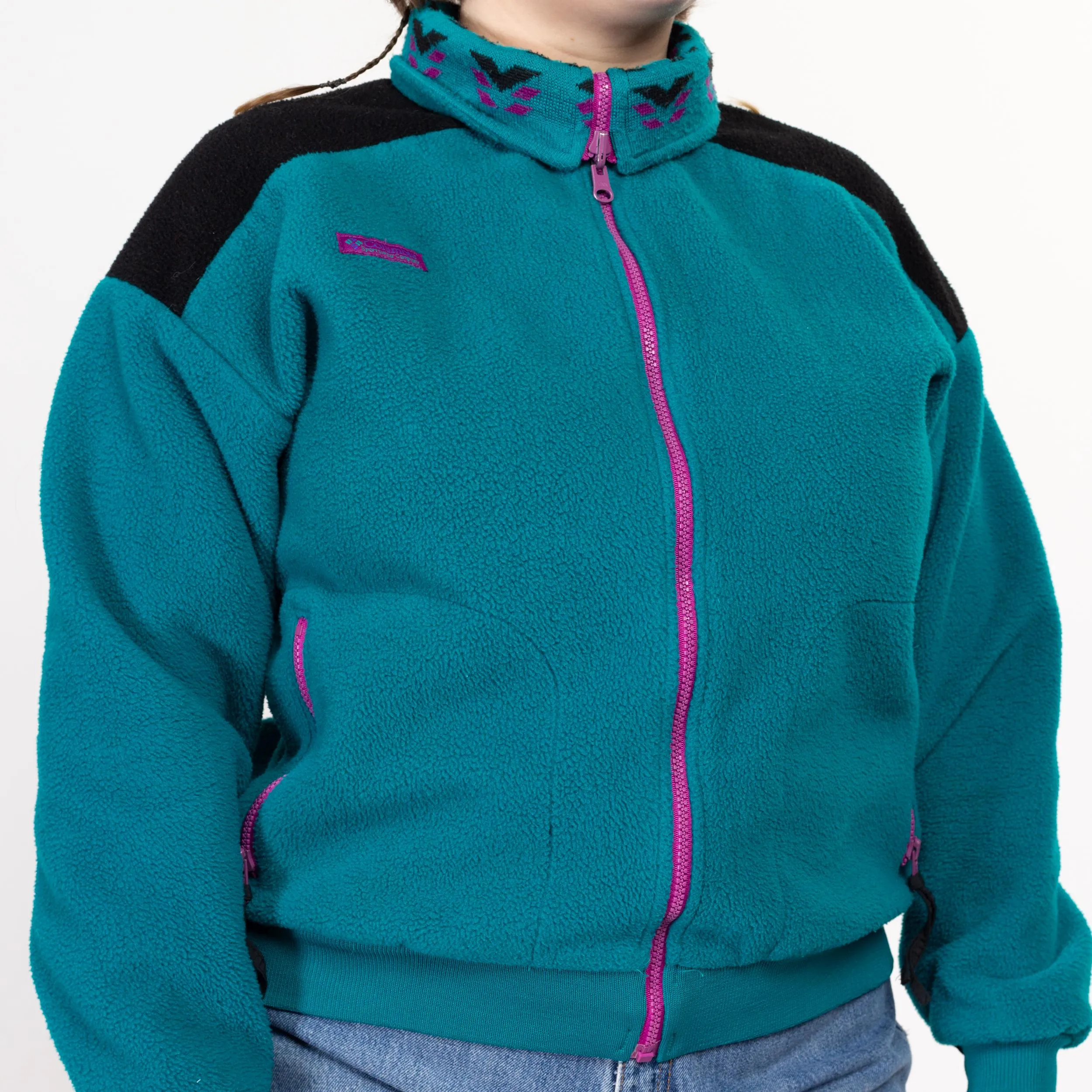 XL 90s Columbia Teal Fleece Cropped Jacket