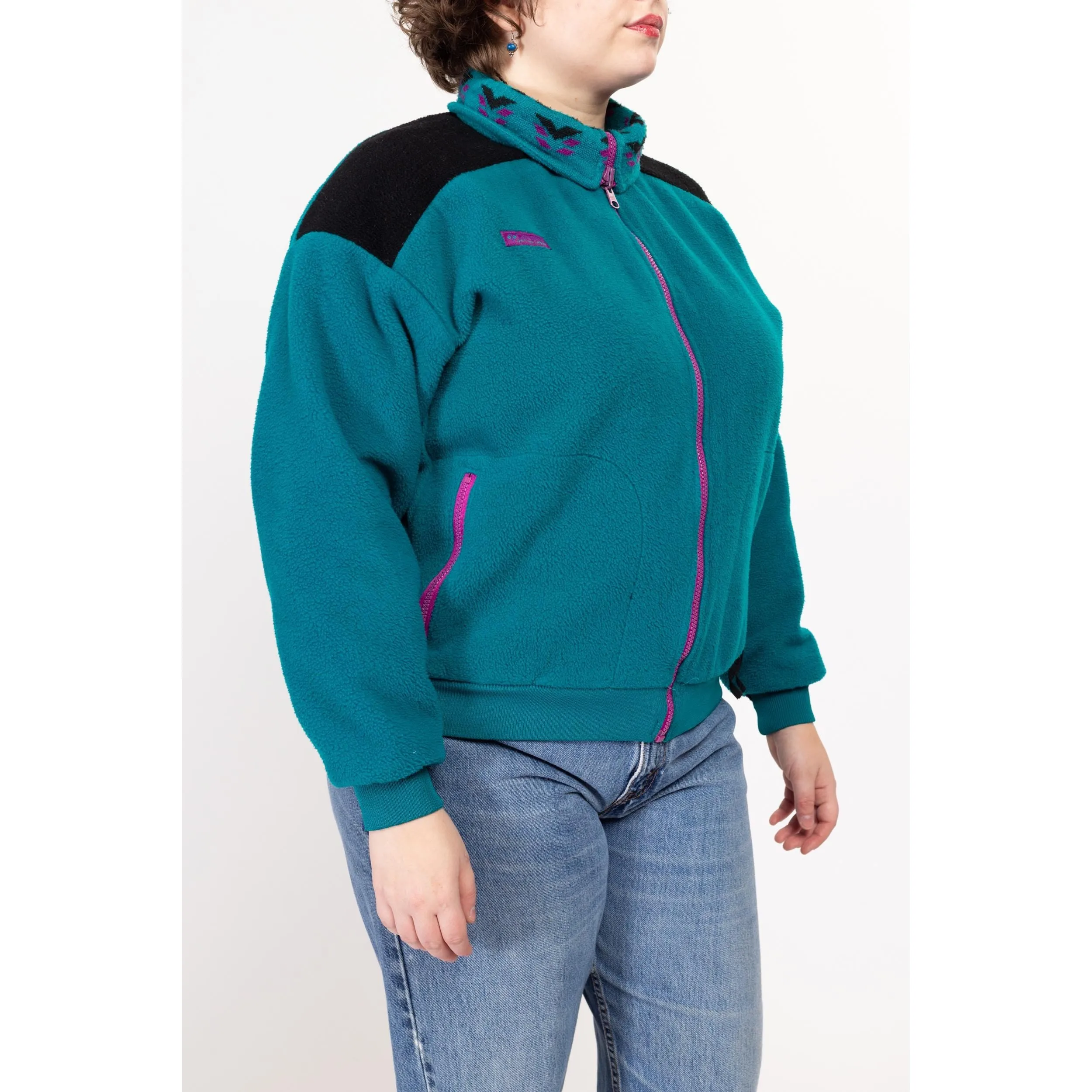 XL 90s Columbia Teal Fleece Cropped Jacket