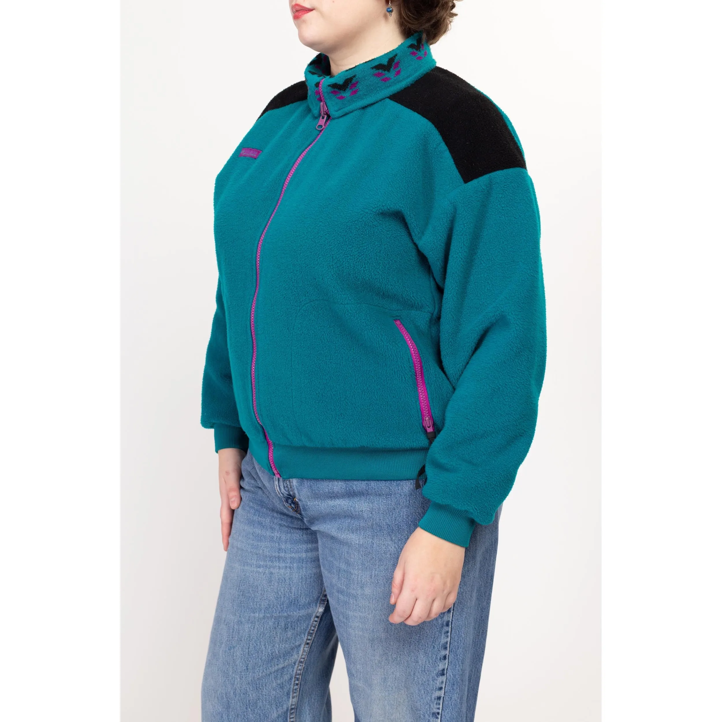XL 90s Columbia Teal Fleece Cropped Jacket