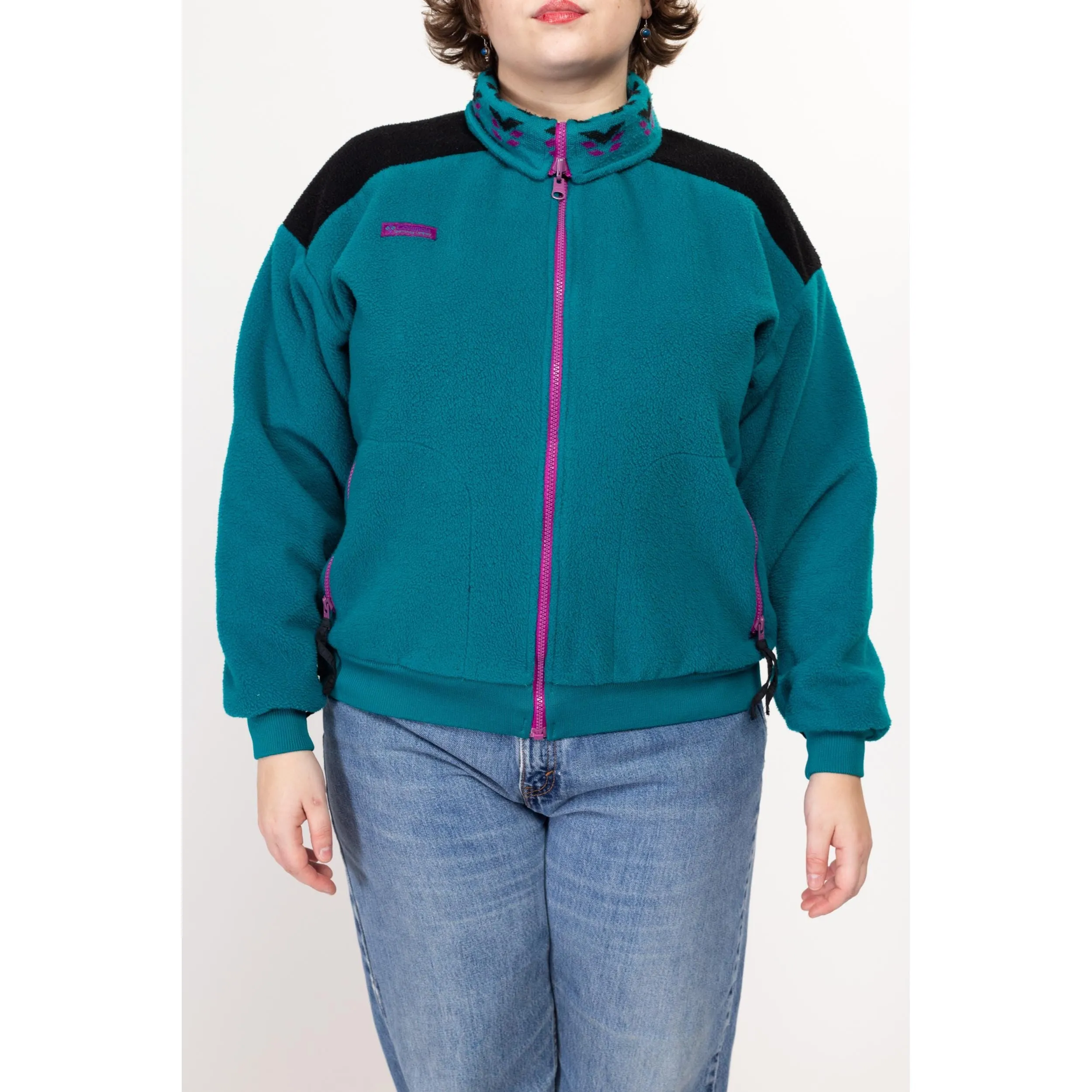 XL 90s Columbia Teal Fleece Cropped Jacket